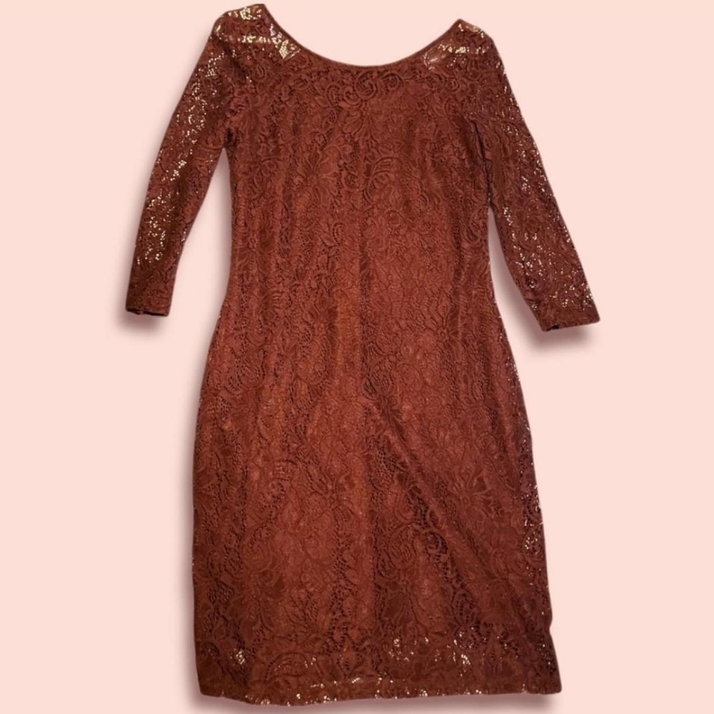 Size 9 Burgundy Red Lace Dress 3/4 Sleeve Dress